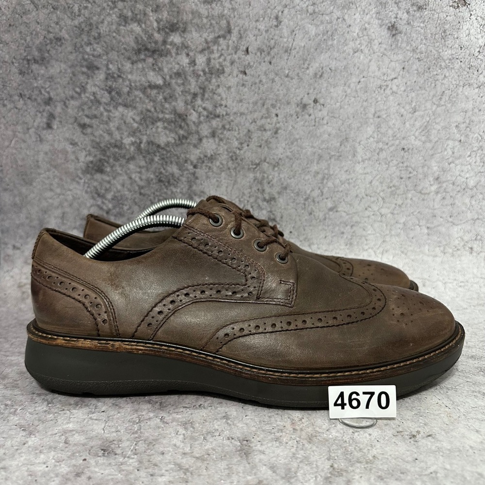 Ecco Lhasa Brogue Mens 10 Coffee Brown Leather Wingtip Oxford Shoes Comfort